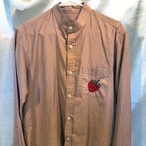 mandarin collar dress shirt with embroidered strawberry